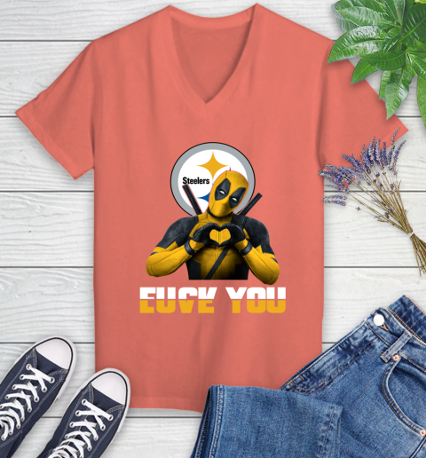 NHL Pittsburgh Steelers Deadpool Love You Fuck You Football Sports Women's V-Neck T-Shirt 6