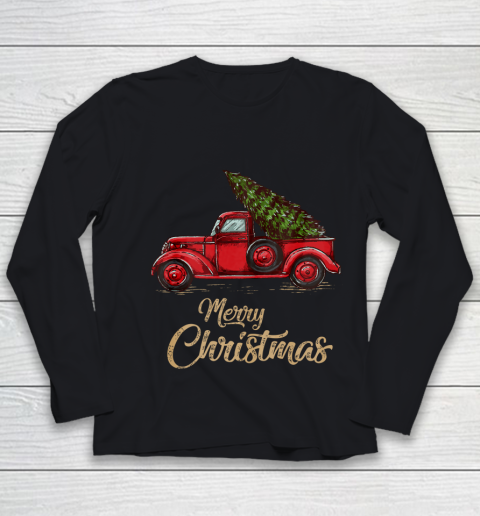 Funny Vintage Red Truck With Merry Christmas Tree Youth Long Sleeve