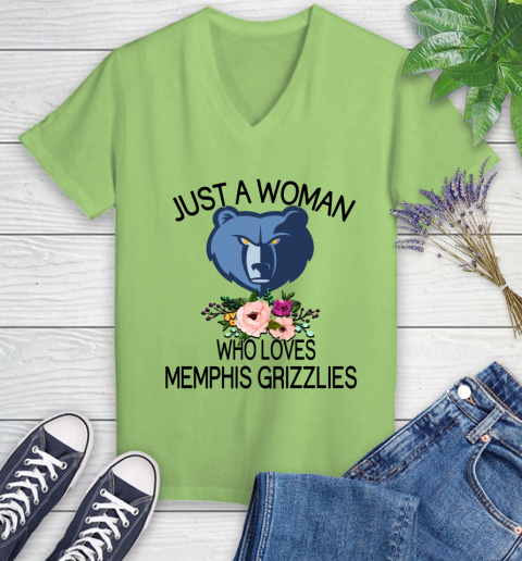NBA Just A Woman Who Loves Memphis Grizzlies Basketball Sports Women's V-Neck T-Shirt 6