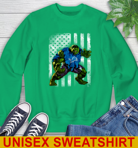 Detroit Lions Hulk Marvel Avengers NFL Football American Flag Sweatshirt 8