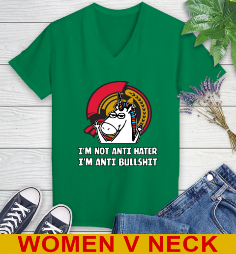 Ottawa Senators NHL Hockey Unicorn I'm Not Anti Hater I'm Anti Bullshit Women's V-Neck T-Shirt 6