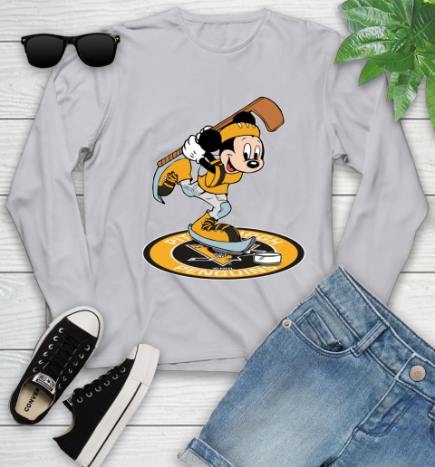 NHL Hockey Pittsburgh Penguins Cheerful Mickey Disney Shirt Youth Long Sleeve 5