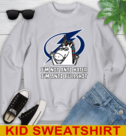 Tampa Bay Lightning NHL Hockey Unicorn I'm Not Anti Hater I'm Anti Bullshit Youth Sweatshirt 4