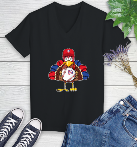 Philadelphia Phillies Turkey thanksgiving Women's V-Neck T-Shirt 2