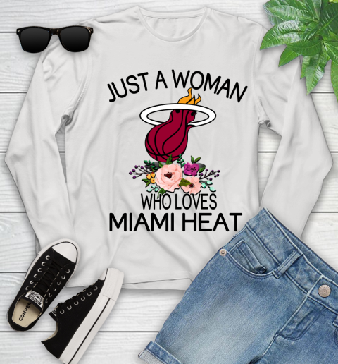 NBA Just A Woman Who Loves Miami Heat Basketball Sports Youth Long Sleeve