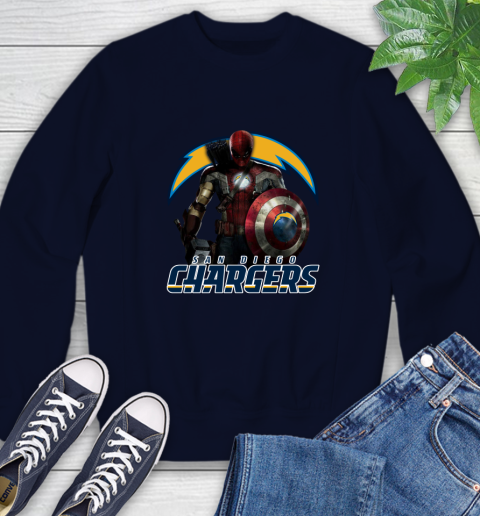 NFL Captain America Thor Spider Man Hawkeye Avengers Endgame Football San Diego Chargers Sweatshirt 3
