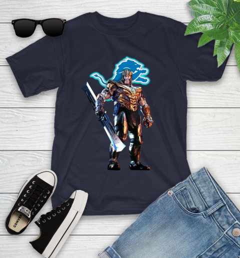 NFL Thanos Gauntlet Avengers Endgame Football Detroit Lions Youth T-Shirt 3