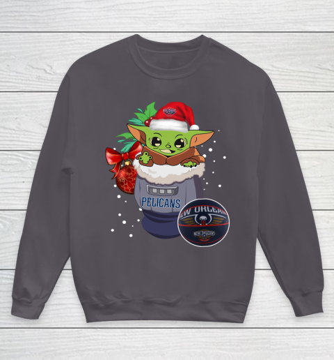New Orleans Pelicans Christmas Baby Yoda Star Wars Funny Happy NBA Youth Sweatshirt 6