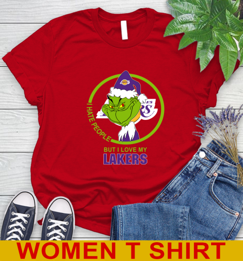 Los Angeles Lakers NBA Christmas Grinch I Hate People But I Love My Favorite Basketball Team Women's T-Shirt 10