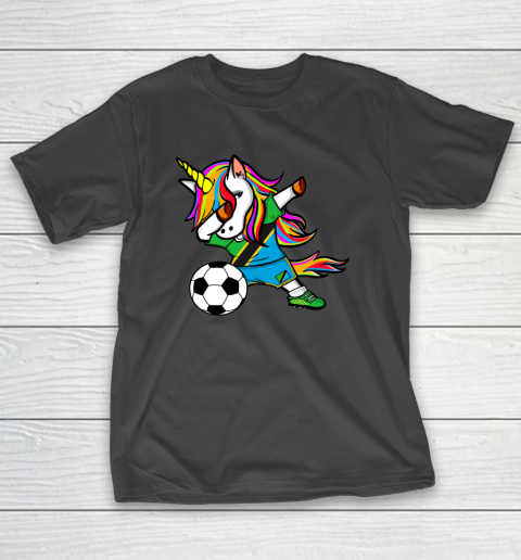 Dabbing Unicorn Tanzania Football Tanzanian Flag Soccer T-Shirt 2