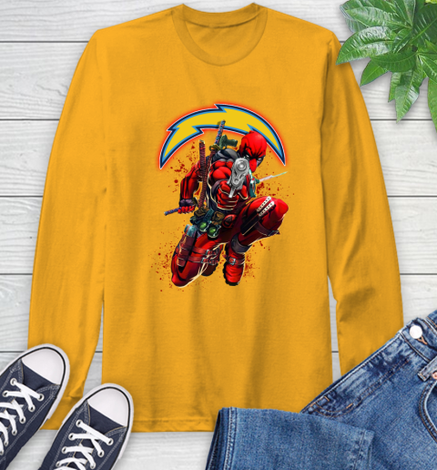 NFL Deadpool Marvel Comics Sports Football Los Angeles Chargers Long Sleeve T-Shirt 3