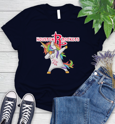 Houston Rockets NBA Basketball Funny Unicorn Dabbing Sports Women's T-Shirt 3