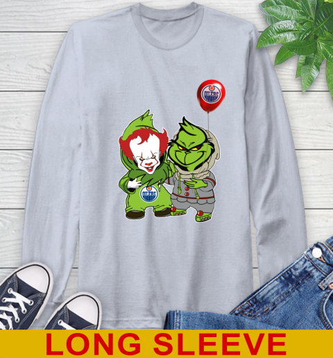 Edmonton Oilers Baby Pennywise Grinch Christmas NHL Hockey Long Sleeve T-Shirt 6