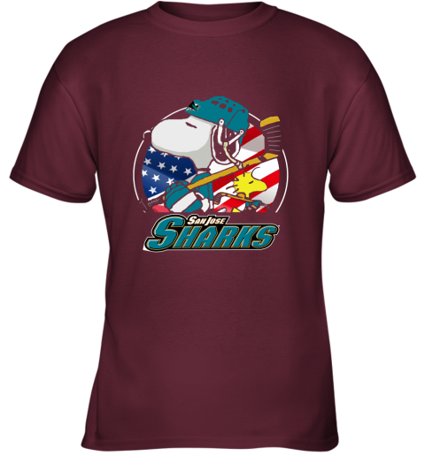 Sanjose Sharks Ice Hockey Snoopy And Woodstock NHL Youth T-Shirt
