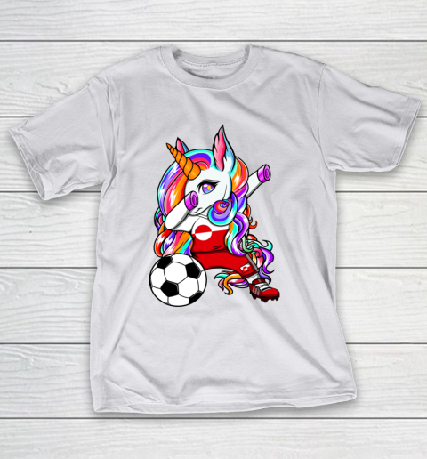 Dabbing Unicorn Greenland Soccer Fans Jersey Flag Football T-Shirt 24