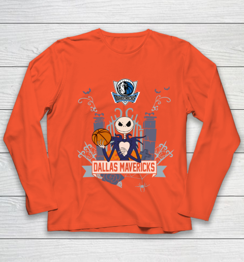 NBA Dallas Mavericks Basketball Jack Skellington Halloween Youth Long Sleeve 3