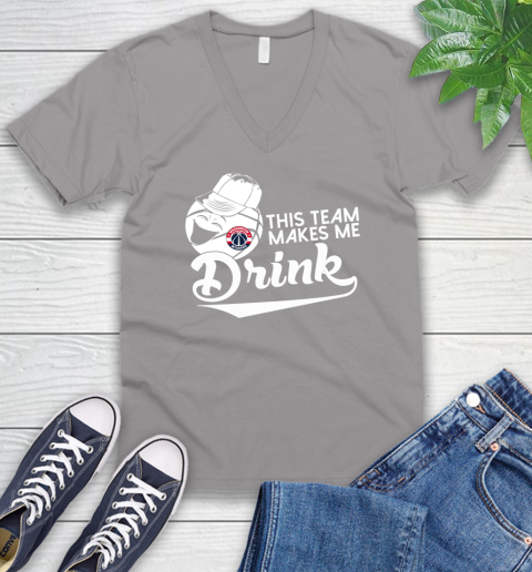 Washington Wizards NBA Basketball This Team Makes Me Drink Adoring Fan V-Neck T-Shirt 3