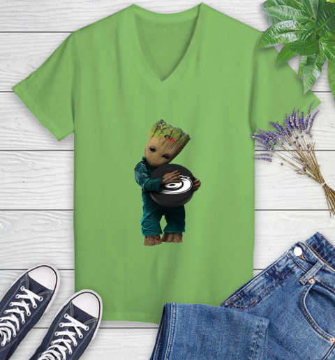 NHL Groot Guardians Of The Galaxy Hockey Sports Carolina Hurricanes Women's V-Neck T-Shirt 11