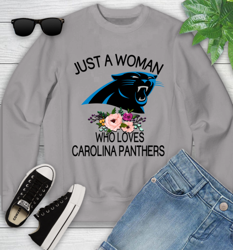NFL Just A Woman Who Loves Carolina Panthers Football Sports Youth Sweatshirt 2