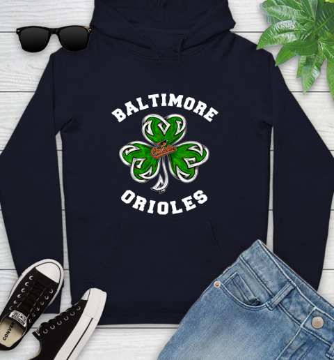 MLB Baltimore Orioles Three Leaf Clover St Patrick's Day Baseball Sports Youth Hoodie 3