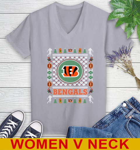 Cincinnati Bengals Merry Christmas NFL Football Loyal Fan Women's V-Neck T-Shirt 4