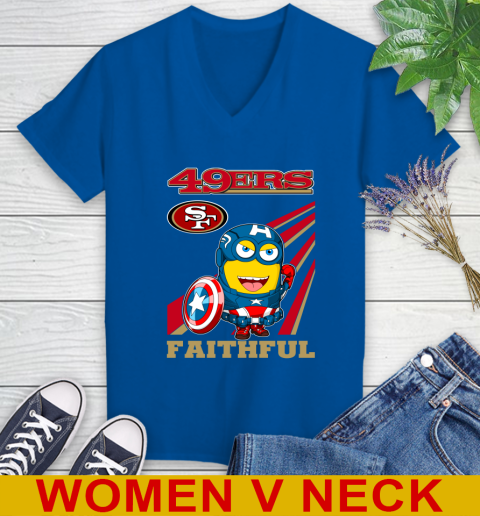 NFL Football San Francisco 49ers Captain America Marvel Avengers Minion Faithful Shirt Women's V-Neck T-Shirt 9