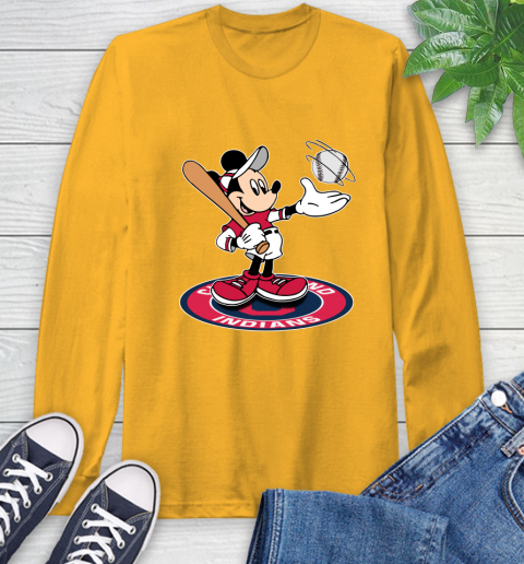 MLB Baseball Cleveland Indians Cheerful Mickey Disney Shirt Long Sleeve T-Shirt 3