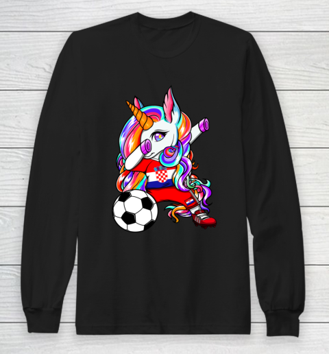 Dabbing Unicorn Croatia Soccer Fans Jersey Croatian Football Long Sleeve T-Shirt