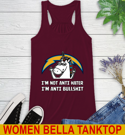 Los Angeles Chargers NFL Football Unicorn I'm Not Anti Hater I'm Anti Bullshit Racerback Tank 3