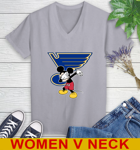 St.Louis Blues NHL Hockey Dabbing Mickey Disney Sports Women's V-Neck T-Shirt 5