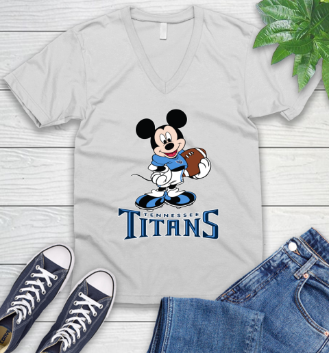 NFL Football Tennessee Titans Cheerful Mickey Mouse Shirt V-Neck T-Shirt 2