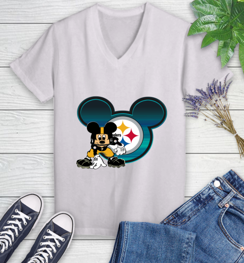 NFL Pittsburgh Steelers Mickey Mouse Disney Football T Shirt Women's V-Neck T-Shirt