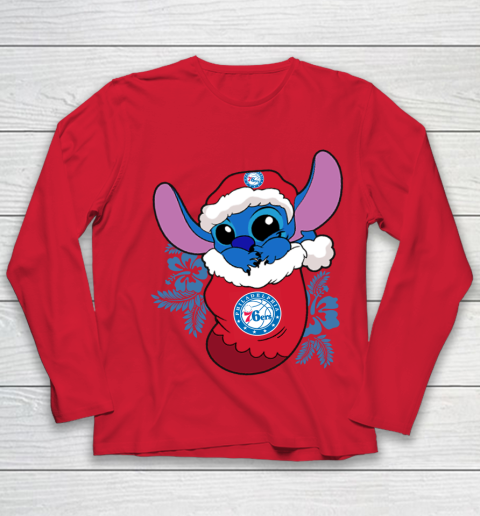 Philadelphia 76ers Christmas Stitch In The Sock Funny Disney NBA Youth Long Sleeve 10