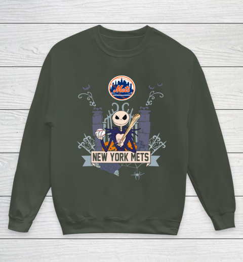MLB New York Mets Baseball Jack Skellington Halloween Youth Sweatshirt 8