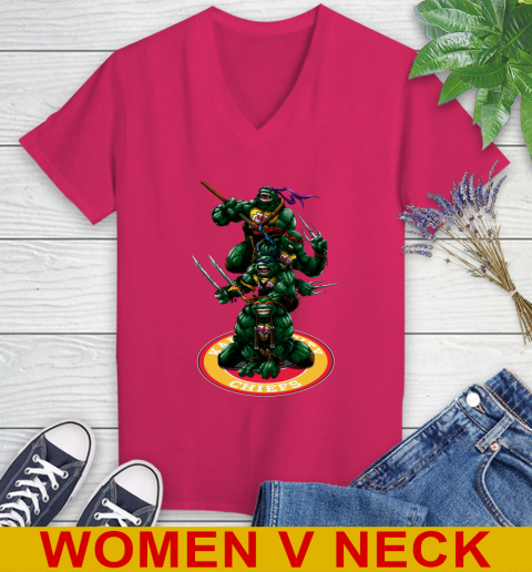 NFL Football Kansas City Chiefs Teenage Mutant Ninja Turtles Shirt Women's V-Neck T-Shirt 10