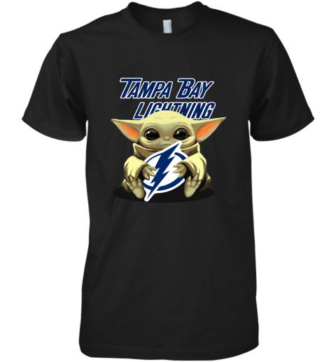 Baby Yoda Hugs The Tampa Bay Lightnings Ice Hockey Premium Men's T-Shirt