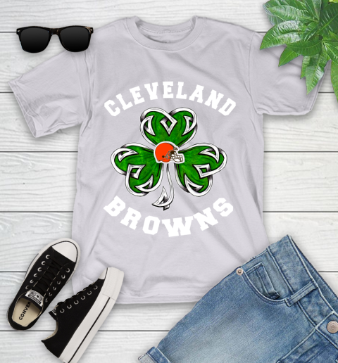 NFL Cleveland Browns Three Leaf Clover St Patrick's Day Football Sports Youth T-Shirt 4