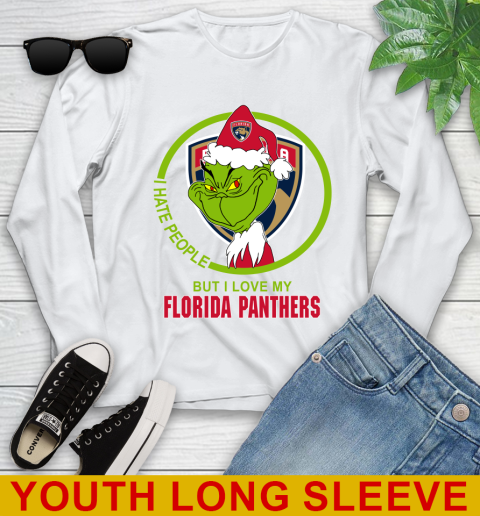 Florida Panthers NHL Christmas Grinch I Hate People But I Love My Favorite Hockey Team Youth Long Sleeve