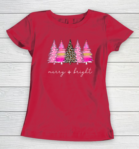 Merry and Bright Shirt Leopard Christmas Tree Christmas Costume Women's T-Shirt 14