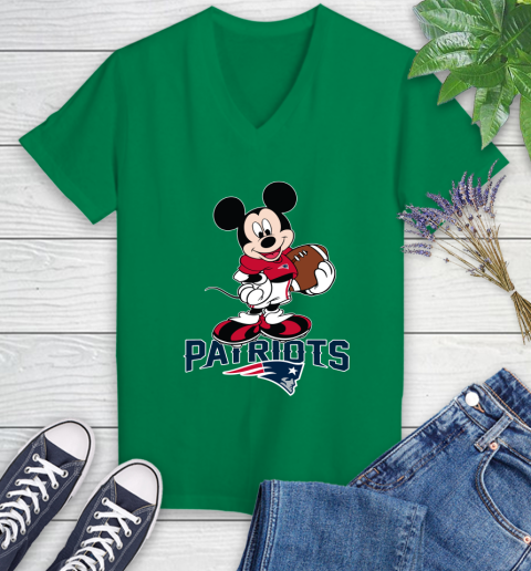 NFL Football New England Patriots Cheerful Mickey Mouse Shirt Women's V-Neck T-Shirt 5