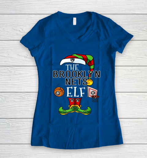 Brooklyn Nets Christmas ELF Funny NBA Women's V-Neck T-Shirt 7
