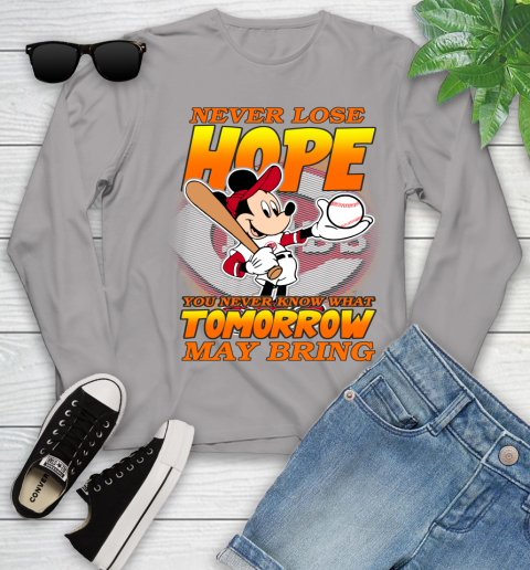 Cincinnati Reds MLB Baseball Mickey Disney Never Lose Hope Youth Long Sleeve 5