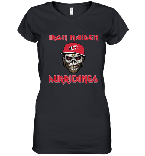 NHL Carolina Hurricanes Iron Maiden Rock Band Music Hockey Sports Women's V-Neck T-Shirt