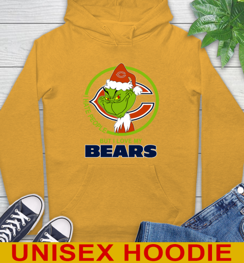 Chicago Bears NFL Christmas Grinch I Hate People But I Love My Favorite Football Team Hoodie 3