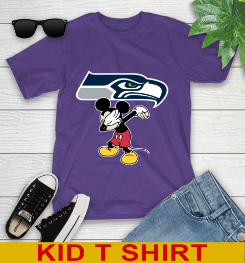 Seattle Seahawks NFL Football Dabbing Mickey Disney Sports Youth T-Shirt 4