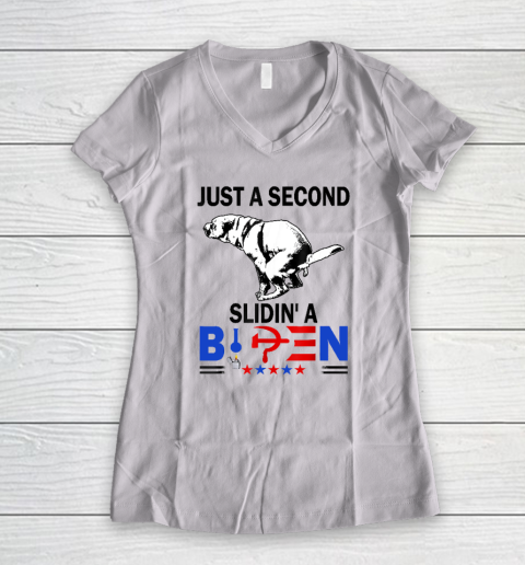 Anti Biden President Shirt Just A Second SLiding' Funny Saying Women's V-Neck T-Shirt