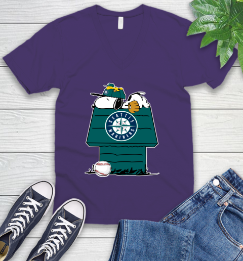 MLB Seattle Mariners Snoopy Woodstock The Peanuts Movie Baseball T Shirt V-Neck T-Shirt 10