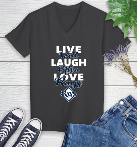 MLB Baseball Tampa Bay Rays Live Well Laugh Often Love Shirt Women's V-Neck T-Shirt 6