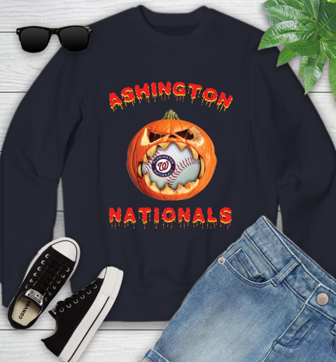 MLB Washington Nationals Halloween Pumpkin Baseball Sports Youth Sweatshirt 3