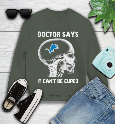 NFL Detroit Lions Football Skull It Can't Be Cured Shirt Youth Sweatshirt 7